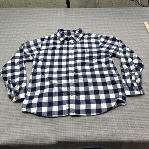 Hanna Anderson Flannel Shirt Adult Large Blue White Buffalo Plaid Outdoor Hiking
